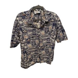 Pacific Legend Men's Large Hawaiian Beach Short Sleeve Turtle Flower Shirt